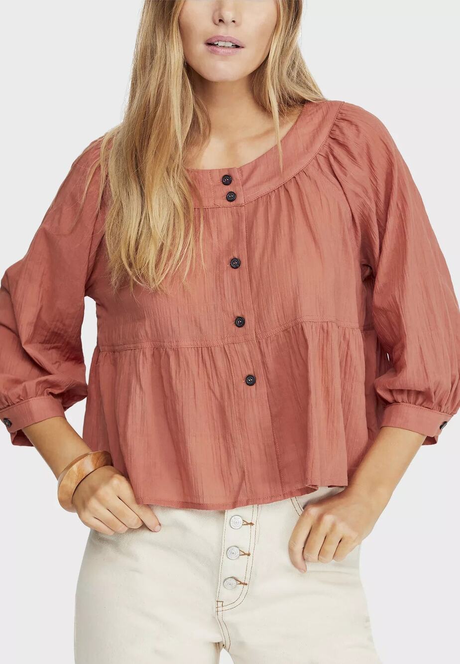 We the Free People Sea to Shore Blouse Noble Adobe Terracotta Large